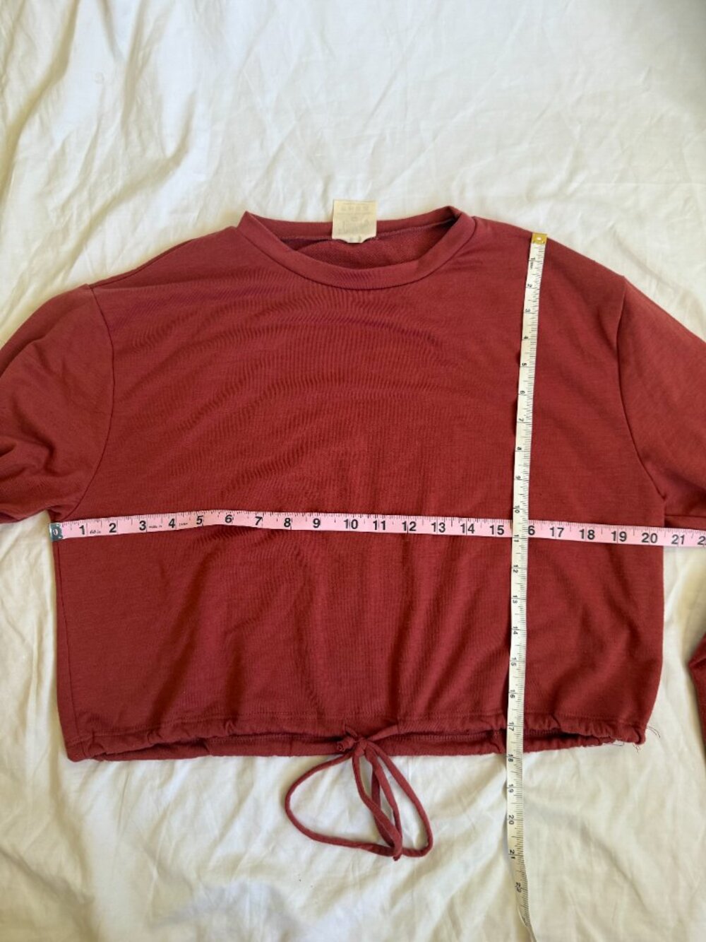 Dirtee Laundry Red Cropped Sweatshirt Long Sleeve Women's Drawstring Pullover - Picture 10 of 10